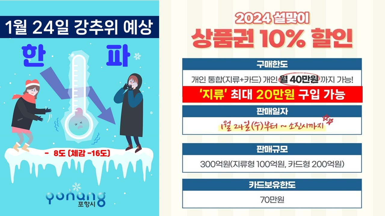 포항사랑상품권 24일 판매 개시, 강추위 예상되니 따뜻하게 입으세요! 대표이미지